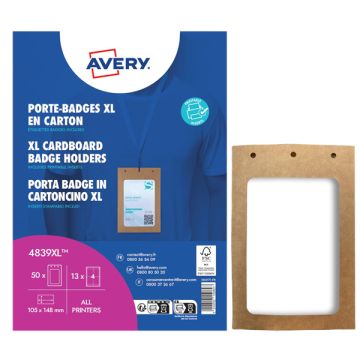 Porta badge Avery A6 in cartoncino certificato FSC - inserti in carta inclusi - conf. 25 pz  - 4839XL