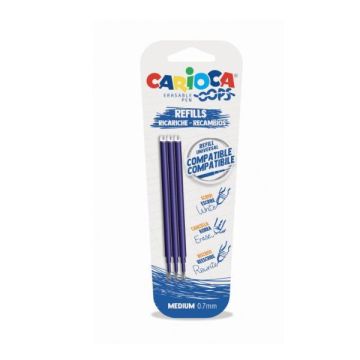 Refill penne cancellabili Carioca OOPS 0,7 mm in blister da 3 pz blu 43041/02