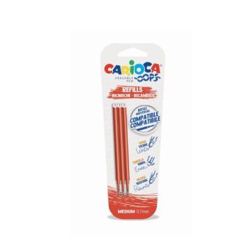 Refill penne cancellabili Carioca OOPS 0,7 mm in blister da 3 pz rosso 43041/03