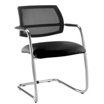 Sedia visitatore con slitta Unisit Lithium LTLTN - schienale in rete nero - rivestimento Eco nero - LTLTN/EN