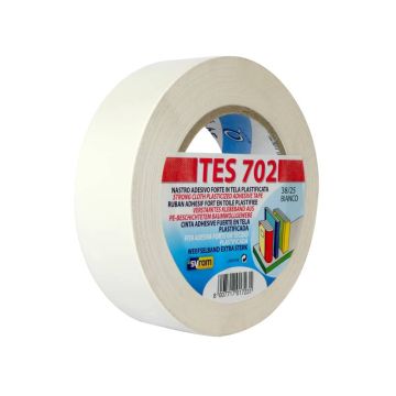 Nastro adesivo in tela Tes 702 SYROM formato 38mm x 25 m - materiale tela plastificata bianco - 1723