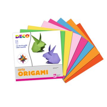 Carta origami Deco 80 g/m 14x14 cm - conf. 20 fogli in colori assortiti 741