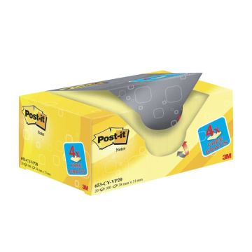 Foglietti riposizionabili Post-it Notes giallo Canary™ 38x51 mm Value Pack 16+4 blocchetti GRATIS - 653-VP20