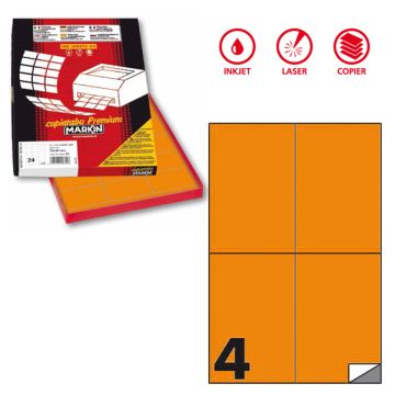 Etichetta adesiva C/519 arancio fluo 100fg A4 105x148mm (4et/fg) Markin