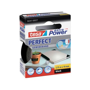 Nastro adesivo in tela tesa extra PowerPerfect plastificato 19 mm x 2,75 m nero - 56341-00027-03