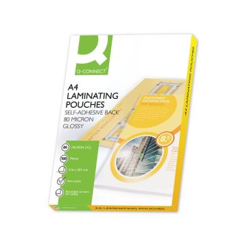 Pouches autoadesive per plastificatrici 2x80 µm finitura lucida A4 Q-Connect conf. 100 pezzi - KF11414