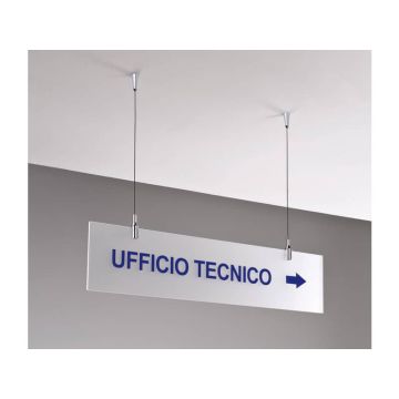 Targa sospesa in acrilico bisatinato 60x15 cm Tecnostyl con cavetti per fissaggio soffitto silver/bianco- TS6015