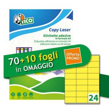 Etichette giallo fluorescente permanenti Tico laser/inkjet 24 et./foglio conf. 100+10 ff OMAGGIO 70x36 mm - LP4FG-7036P
