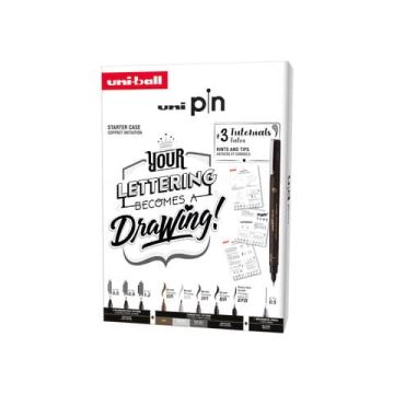Fineliner Pin Lettering starter kit Uni Mitsubishi - conf. 9 pz - elementi assortiti - M PIN 8P 2