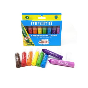 Pennarelli Mitama Jumbo Maxi Punta Super Lavabili - tratto 1-8 mm - colori assortiti - conf. 8 pezzi 62894
