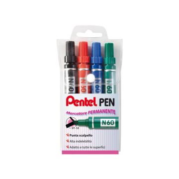 Marcatore permanente Pentel N60 con punta a scalpello 3,9/5,7 mm assortiti 4 pezzi - 0050504