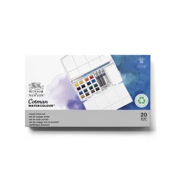 Set acquerelli Winsor&Newton Cotman Painting Plus 16 mezzi godet + 3 tubetti tempere da 8 ml colori assortiti -