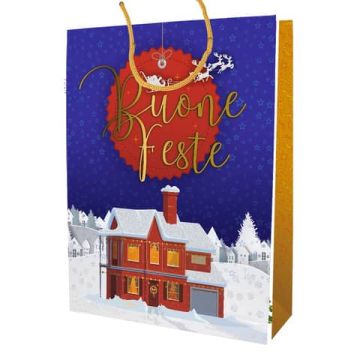 Shopper Natalizia Biembi Premium ''Buone feste'' - conf. 6 pezzi - 18x23x10 cm - BXS202P11B