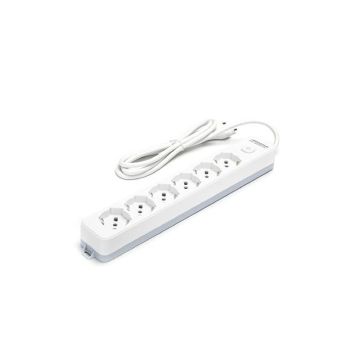Multipresa con interruttore 16A - cavo 1,5 m - bianco e grigio Aigostar a 6 vie P40 - 281816