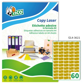 Etichetta adesiva GL4 ovale oro satinata 100fg A4 36x21mm (60et/fg) Tico