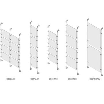 Sist. a cavetto 4 pannelli porta-avvisi Tecnostyl A3 in acril. 48x4,5x400 cm con viti+tasselli fissaggio-silver - SC41A3H
