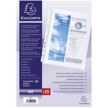Buste forate a soffietto speciali Exacompta A4 senza patella trasparenti conf. 10 pezzi - 5507E
