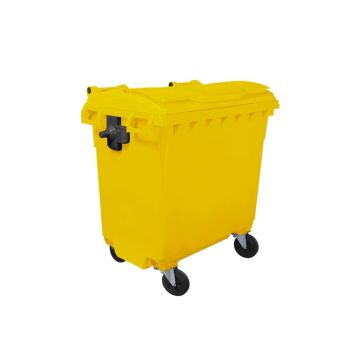 Cassonetto portarifiuti carrellato 770 lt con coperchio piano e maniglie a labbro Mobil Plastic giallo -