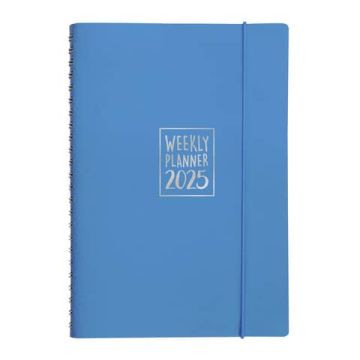 Agenda settimanale Biembi 2025 azzurro spiralata con copertina in cuoio rigenerato 9x14 cm - BNZ265C64-A