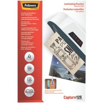 Pouches autoadesive Fellowes 125 my - finitura lucida - conf. da 100 pz - A3 5329001