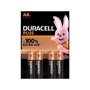 Batterie alcaline Duracell Plus100 Stilo AA - MN1500 mAh - blister da 4 - DU0101