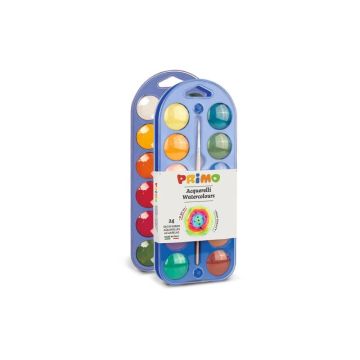 Acquerelli Ø 30 mm Primo - scatola da 24+1 pennello - con coperchio tavolozza assortiti - 108A24A