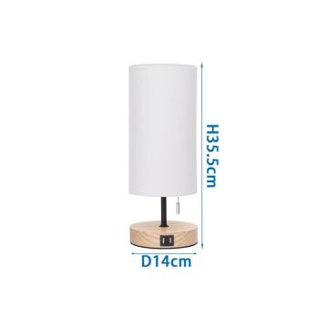 Lampada da tavolo doppia porta USB legno(E27) Aigostar bianca 218140
