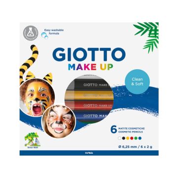 Set di 6 matite cosmetiche GIOTTO Make Up bianco, rosso, nero, giallo, verde, blu - conf. 6 pezzi - 474000