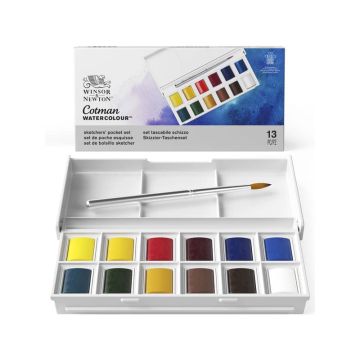 Set acquerelli Sketchers Cotman 12 1/2 godet + pennello Winsor&Newton colori assortiti - 0390640