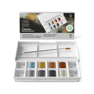 Acquerelli Winsor&Newton Cotman - conf. 8 mezzi godet in colori metallici assortiti 0390702