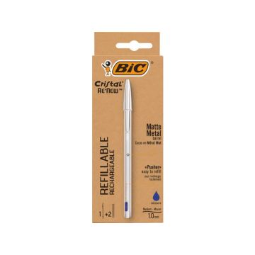Penna a sfera ricaricabile BIC Cristal Re-New 1 mm blu 997202