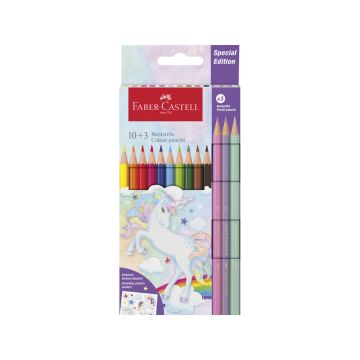 Matite colorate Faber-Castell fusto esagonale in conf. da 10 Classic unicorno + 3 Pastel - 111219