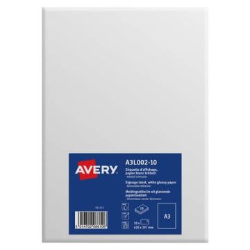 Etichette rimovibili Avery A3 bianco in carta lucida 1 et./foglio Conf. 10 fogli - A3L002-10