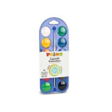 Acquerelli Ø 30 mm Primo - scatola da 12+1 pennello - con coperchio tavolozza assortiti - 107A12A