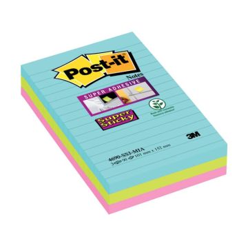 Foglietti Post-it Super Sticky XXL Miami a righe assortiti conf. 3 blocchetti da 90 ff - 4690-SS3MIA
