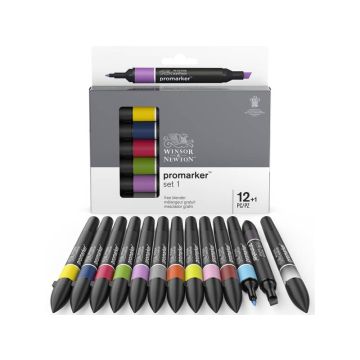 Set 12 pennarelli Promarker Winsor&Newton colori assortiti + pennarello blender - 0290137