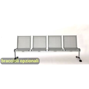 Panca 4 posti attesa Unisit Plexus PS4P in acciaio grigio - schienale e seduta forati traspiranti - PS4P