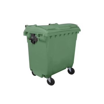 Cassonetto portarifiuti carrellato 770 lt con coperchio piano e maniglie a labbro Mobil Plastic verde - 1/770/5-VEB