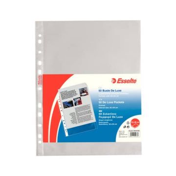 Buste a perforazione universale goffrate Esselte DELUXE 22x30 cm trasparente antiriflesso conf.50 - 395097600