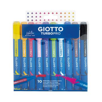 Pennarelli Giotto TurboPro doppia punta scalpello-pennello conf. 10 pz astuccio appendibile - colori assortiti - F428300