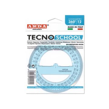 Goniometro ARDA Linea Tecnoschool polistirolo termoresistente azzurro trasparente 360° 12 cm - 405SS
