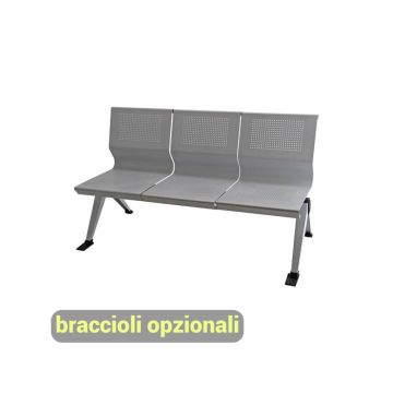 Panca 3 posti attesa Unisit Panair PA3P acciaio verniciato grigio - schienale forato traspirante - PA3P