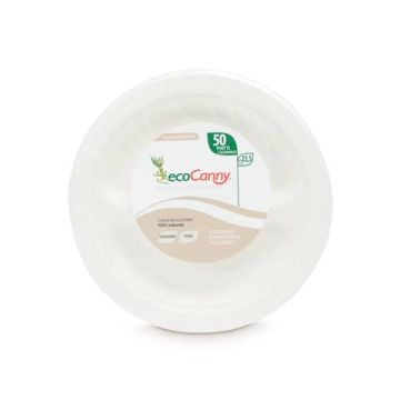 Piatti a 2 scomparti bio-compostabili ecoCanny Party bianco Ø225x22 mm conf. 50 pz - ECO008CA