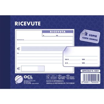 Blocco ricevute generiche O.C.L. formato 15x10 cm 50x2 copie 0201N