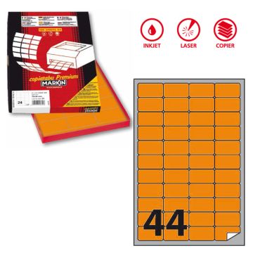 Etichetta adesiva A/406 arancio fluo 100fg A4 47,5x25,5mm (44et/fg) Markin