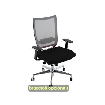 Sedia semidirezionale girevole Unisit Concept COTXL schienale in rete grigio - rivestimento pelle nero - COTXL/PN