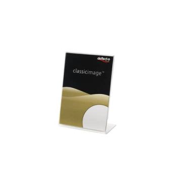 Porta-avvisi deflecto® A7 verticale in polistirene con base a L trasparente 480901