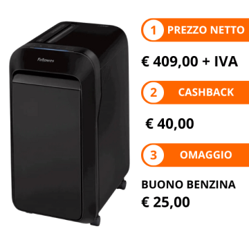 Distruggidocumenti Powershred LX220 Fellowes taglio a mini frammento 4x12 mm DIN P-4 fino a 20 fogli - nero FW5502601