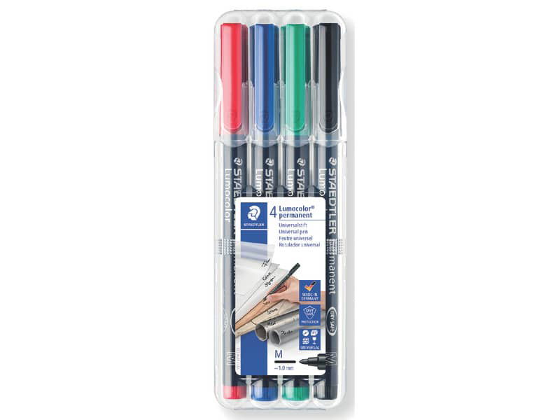 Penne a punta sintetica Staedtler Lumocolor permanent pen 313 s assortiti  astuccio da 4 pezzi - 313 WP4 a soli 10.03 € su