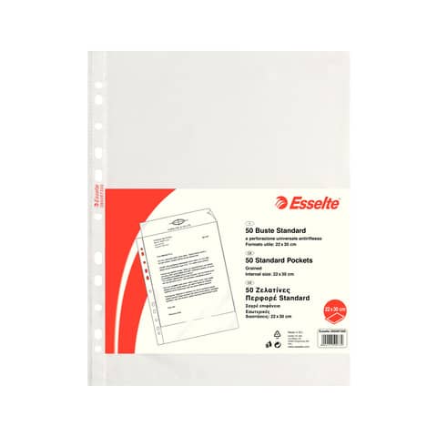 Buste a perforazione universale goffrate Esselte STANDARD 22x30 cm  trasparente antiriflesso conf.50 - 395097300 a soli 3.05 € su